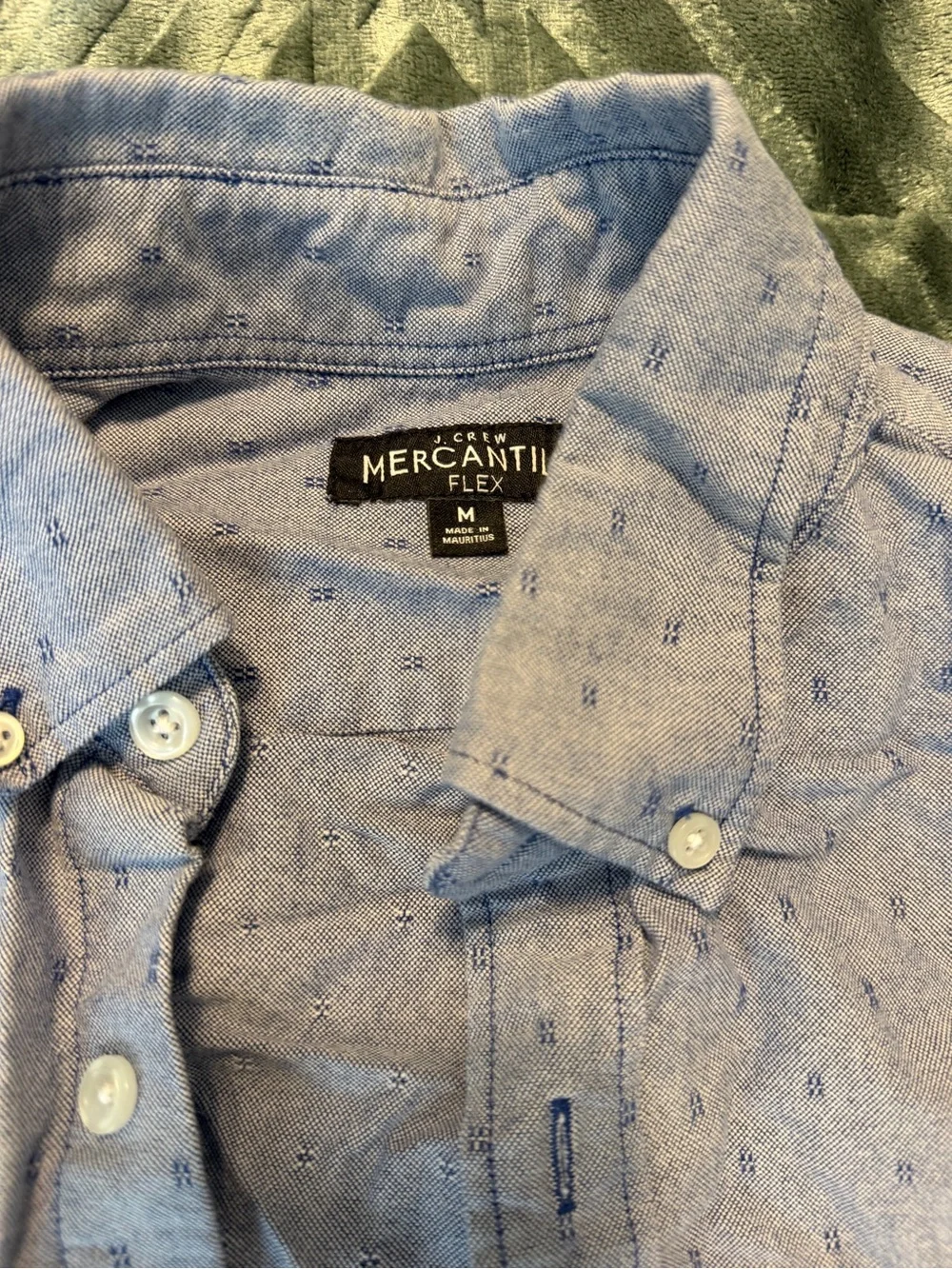 J. Crew Light Blue Short-Sleeve Button-Down Shirt with Subtle Dot Texture